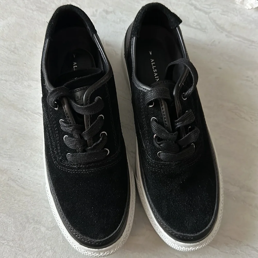 𝅺ALL Saints Black Marica Cow Suede Platform Sneakers Size 8 - Picture 8 of 8